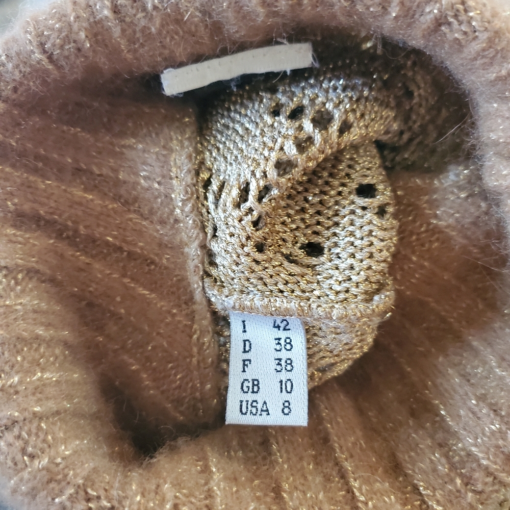Moschino Couture Tan Merino Gold Lame Turtleneck - Picture 2 of 6